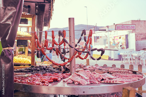 Grilled meat in outdoor restaurant