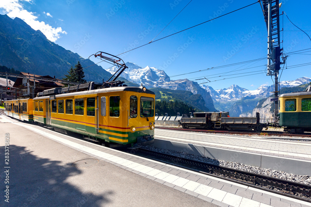 Tourist train at the station Wengen. Switzerland.
