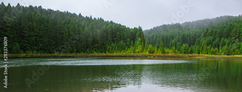 view over Lagoa Do Canario on the island of Sao Miguel, Azores, Portugal