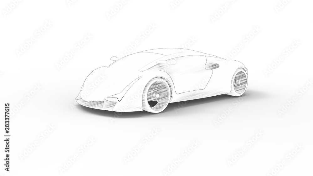 Concept sports car sketch rendering isolated in white background Concept sports car sketch rendering isolated in white background