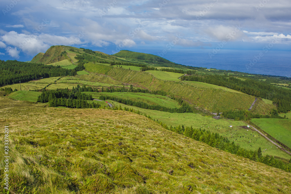 view over the beautiful landscape of Serra Devassa, Sao Miguel Island, Azores, Portugal