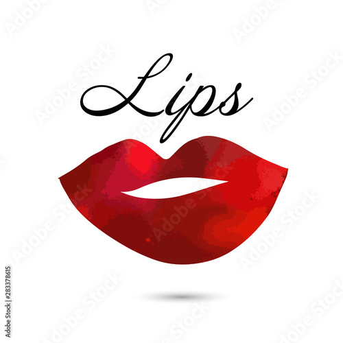 Red lips, sexy woman's kiss with birthmark, flat style, vector illustration. Beauty logo. Element design multi-colored lips