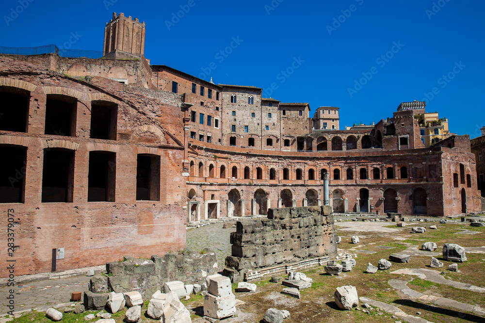 Ancient ruins of the Market of Trajan thought to be the  oldest shopping mall of the world built in in 100-110 AD in the city of Rome
