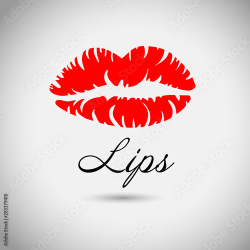 Red lips, sexy woman's kiss with birthmark, flat style, vector illustration. Beauty logo. Element design lips