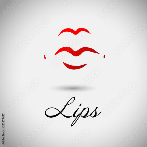 Red lips, sexy woman's kiss with birthmark, flat style, vector illustration. Beauty logo. Element design lips