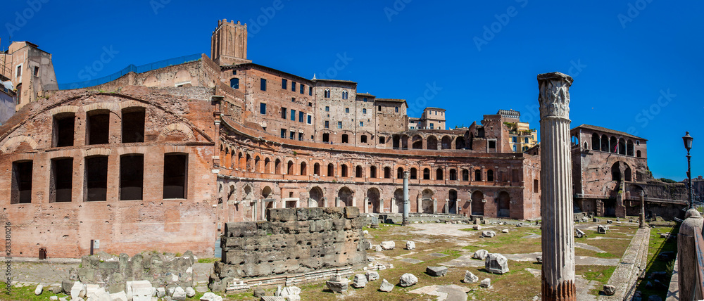 Panoramic view of the ancient ruins of the Market of Trajan thought to be the oldest shopping mall of the world built in 100-110 AD in the city of Rome