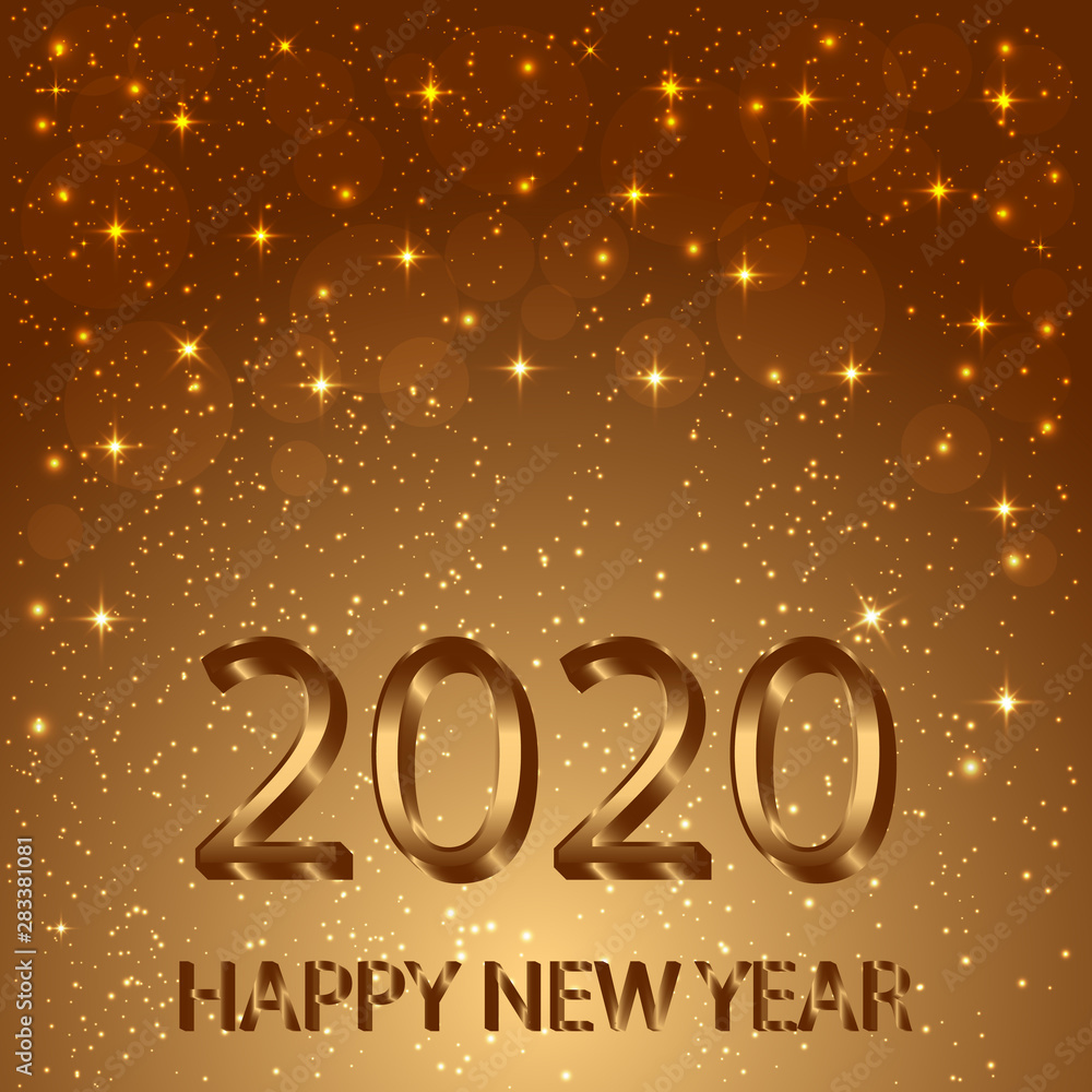 2020 shiny gold 3d numbers on golden background with bokeh effect and glitter. Holiday banner, poster, greeting card template. 2020 shiny gold 3d numbers on golden background with bokeh effect and glitter. Holiday banner, poster, greeting card template.