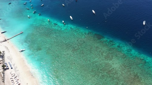 Flying over the turquoise ocean of Indonesia