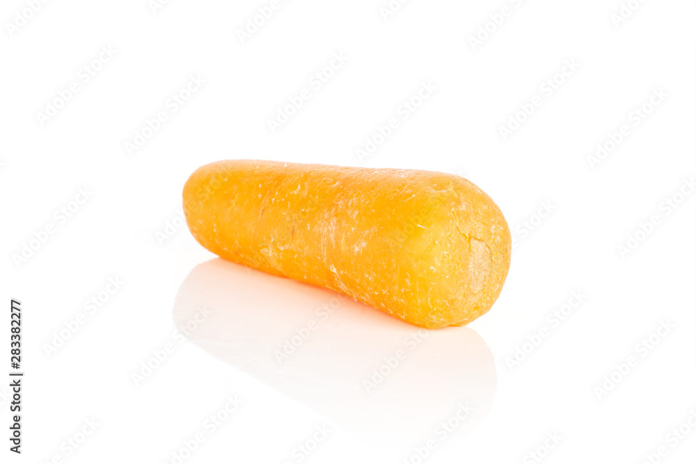 One whole stale orange stale baby carrot baby isolated on white background One whole stale orange stale baby carrot baby isolated on white background
