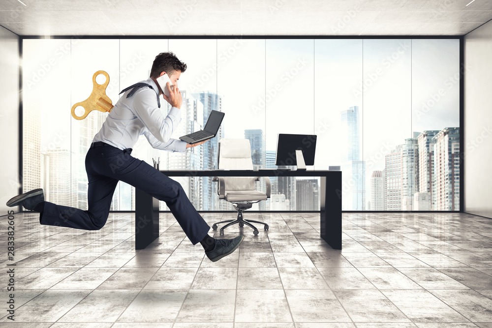 Businessman runs for work without getting tired with extra energy Businessman runs for work without getting tired with extra energy
