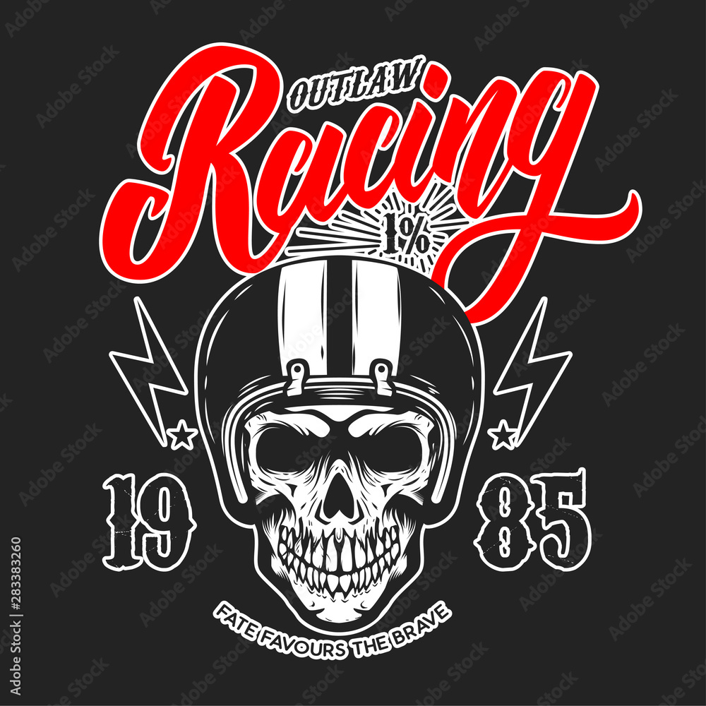 Outlaw Racing Font Outlaw racing. Emblem template with skull in racer helmet. Design ...