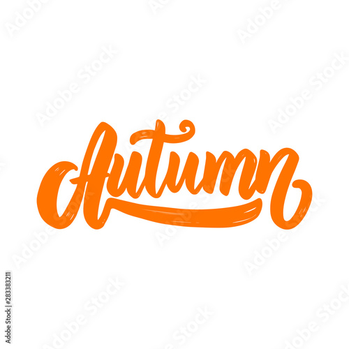 Autumn. Lettering phrase on light background. Design element for poster, card, banner. Vector illustration