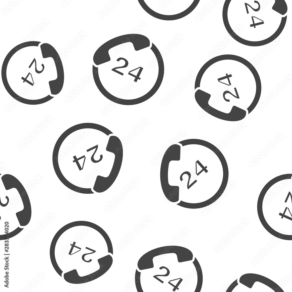 Vector phone icon. Support 24 hours a day. Round the clock seamless pattern on a white background. Vector phone icon. Support 24 hours a day. Round the clock seamless pattern on a white background.