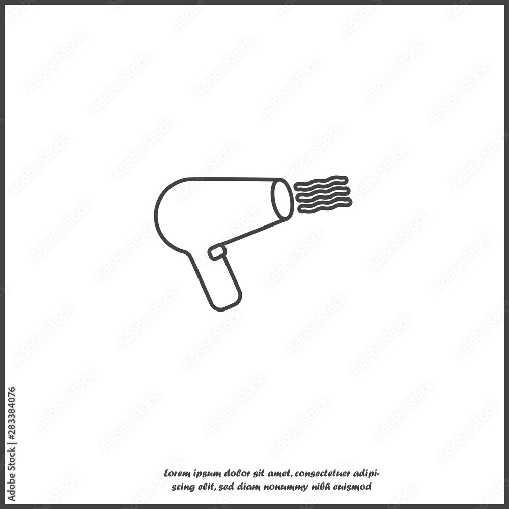 Vector icon hair dryer for hair styling. Barbershop symbol on white isolated background. Vector icon hair dryer for hair styling. Barbershop symbol on white isolated background.