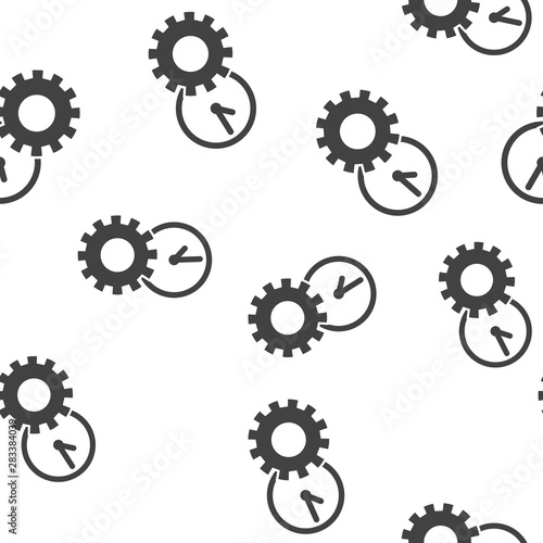Vector icon gears wheel and clock the working process. Illustration gears in motion seamless pattern on a white background.