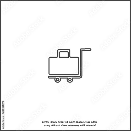 Vector icon trolley with a suitcase. Symbol service, porter in the hotel on white isolated background.