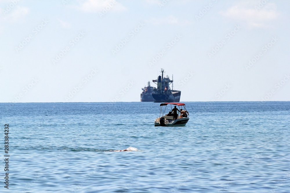 Cargo Ships in the Black sea near Varna (. Travel 11 August 2019.