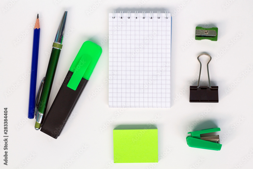 set of office stationery isolated on a white background top view set of office stationery isolated on a white background top view