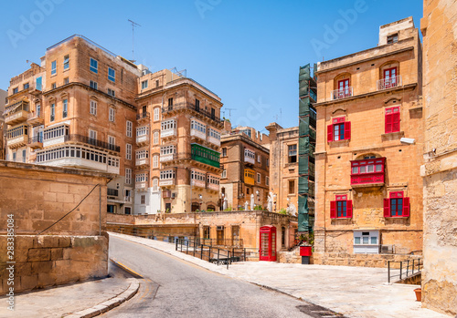 Historic city centre of Valletta, Malta. Beautiful architecture with traditional balconies.