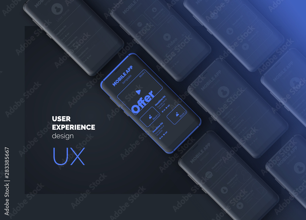 User experience. User interface. Mobile phone on a black background ...