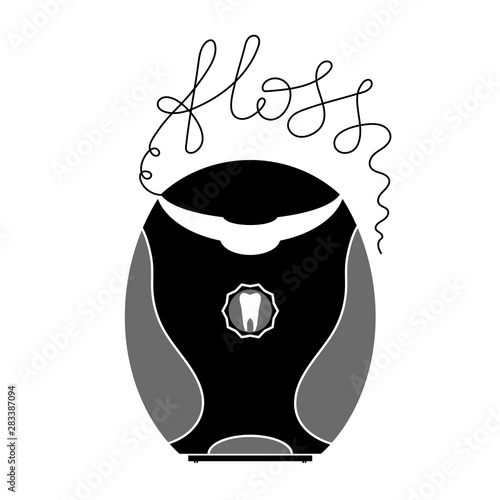 Dental Floss Icon on White Background. Tooth Care. Plastic Box with Label for Flossing Teeth. Oral Hygiene Symbol. Medical String for Correctly Gentle Cleaning of Oral Cavity
