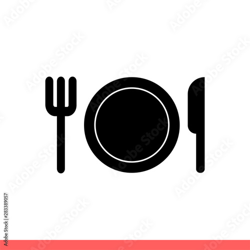 Fork, plate and knife vector icon, cutlery symbol