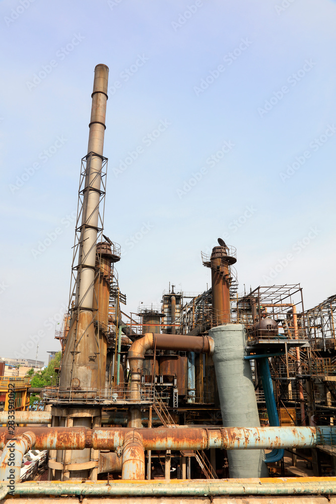 pipeline and chimney in the factory pipeline and chimney in the factory