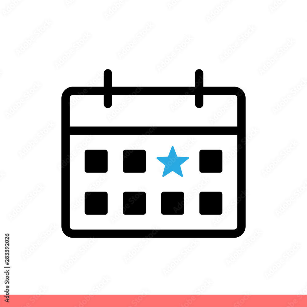 Star with calendar vector icon, special day symbol Star with calendar vector icon, special day symbol