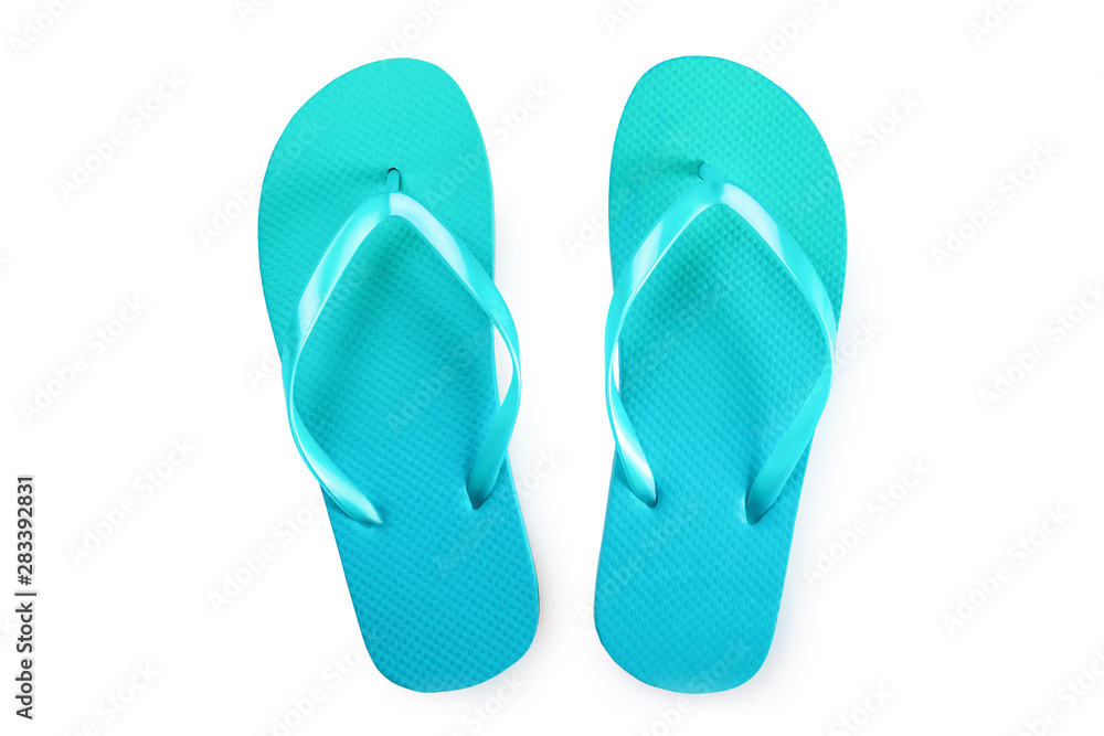 Green flip flops isolated on white background. Top view Green flip flops isolated on white background. Top view