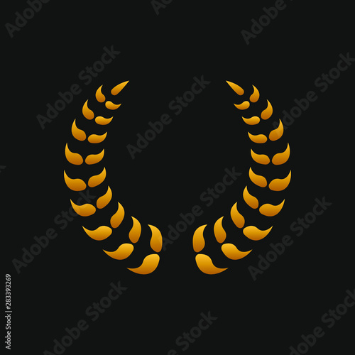 Laurel wreath icon in gold. Heraldic trophy crest, Greek and Roman olive branch award, winner round emblem. Vector