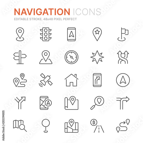 Fototapeta Naklejka Na Ścianę i Meble -  Collection of navigation related line icons. 48x48 Pixel Perfect. Editable stroke