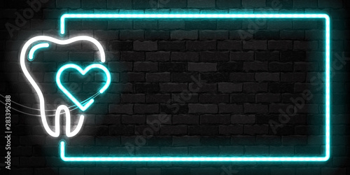 Vector realistic isolated neon sign of Tooth frame logo for template decoration and mockup covering on the wall background. Concept of dentist clinic and healthcare.