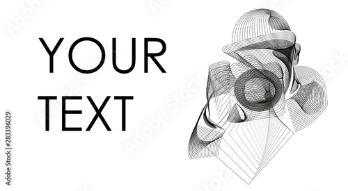 Line art man photographer makes picture photo shoot with camera looks at you black