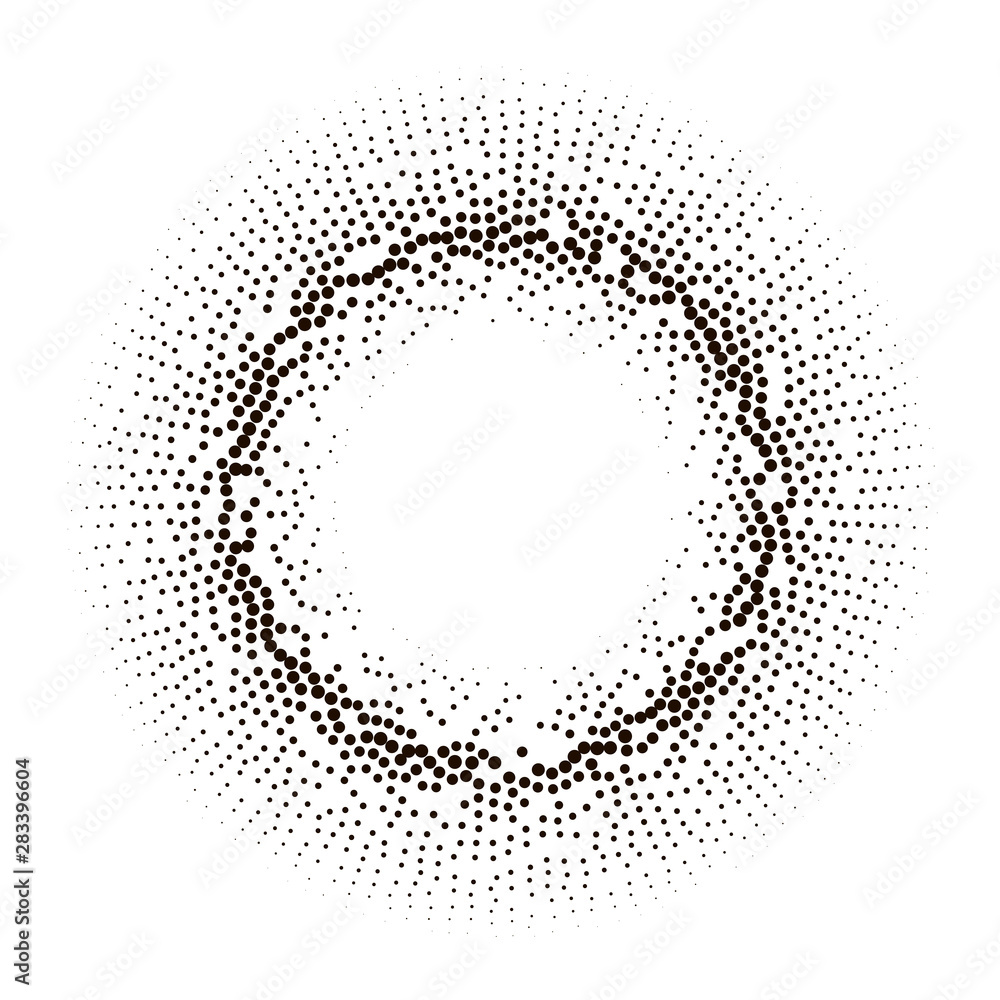 Big data icon. Artificial intelligence. Halftone dotted background. Global network concept. Abstract geometric dotted shape. Halftone effect vector pattern.