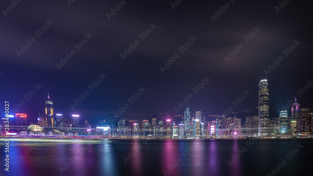  Hong Kong Commercial Building With Victoria's Harbour At Night On October 8, 2019