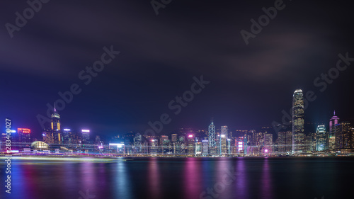  Hong Kong Commercial Building With Victoria's Harbour At Night On October 8, 2019