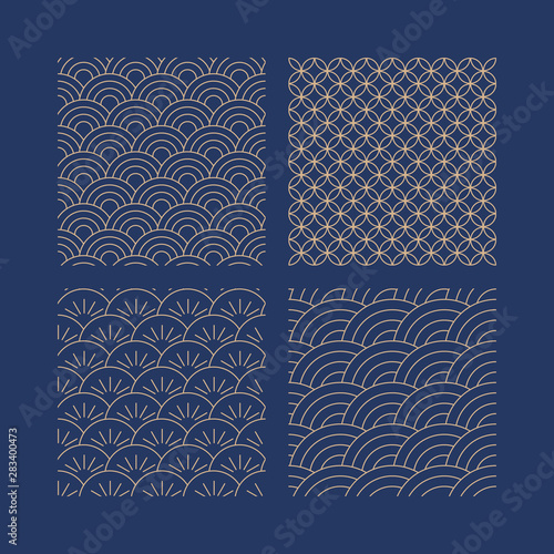 a traditional pattern of waves, pine, circular, sun, mountain, etc. in Asia.