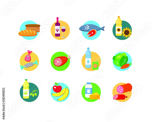 Food and drinks set flat icons. Vector illustration.