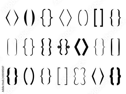 Text brackets. Curly braces, square and corner parentheses. Bracket punctuation shapes for messages. Vector calligraphy symbols
