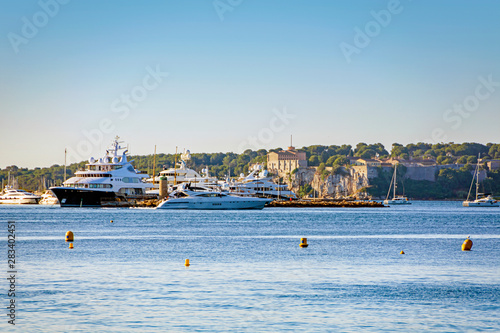 Sea bay marina with yachts and boats in Cannes