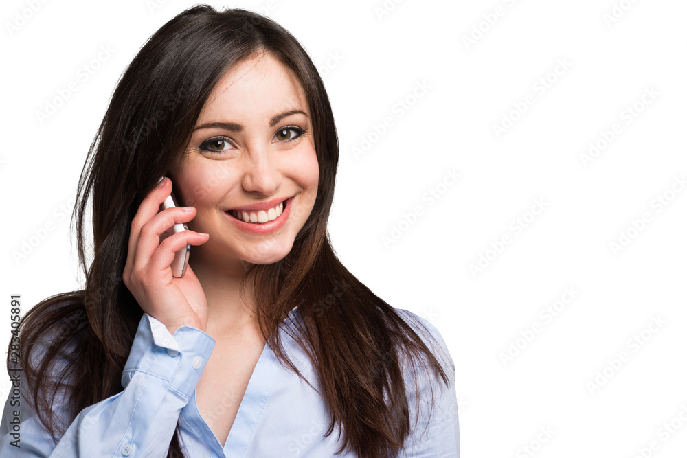 Business woman talking on the phone, Isolated on white Business woman talking on the phone, Isolated on white