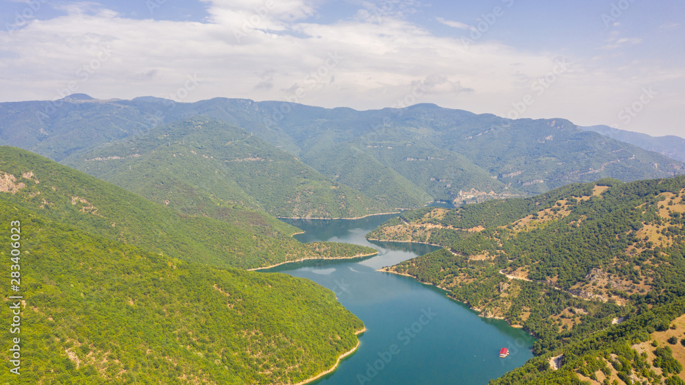 Aerial view on Green hills around Vacha dam.