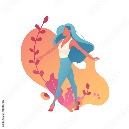 Woman activities. Girl doing sports, yoga, dancing, fitness exercise in different poses. Sport women flat illustration isolated on white background for website and mobile website development.- Vector