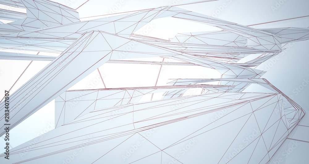 Abstract drawing white interior multilevel public space with window. 3D illustration and rendering. Abstract drawing white interior multilevel public space with window. 3D illustration and rendering.