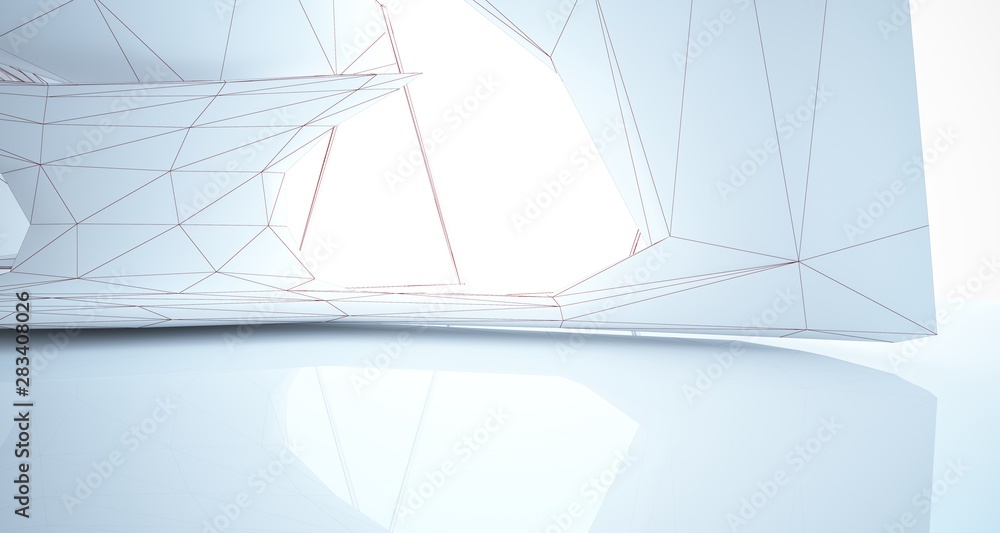 Fototapeta premium Abstract drawing white interior multilevel public space with window. 3D illustration and rendering.