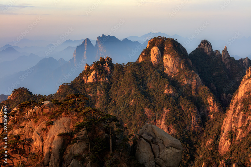 Sanqingshan, Mount Sanqing National Park - Jiangxi Province China. National Geopark and Sacred Taoist Mountain, UNESCO World Heritage. Exotic Pine Trees, Yellow Granite Mountains, similar to Huangshan