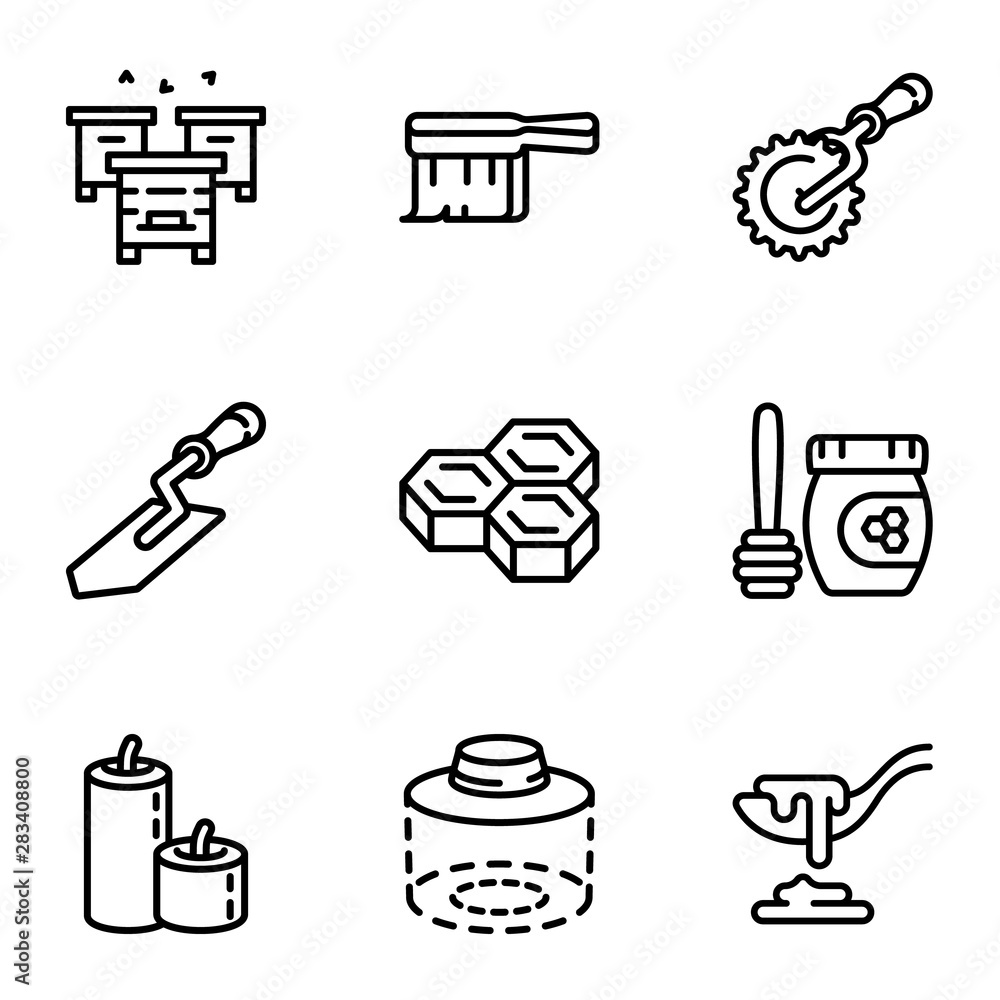 Eco apiary icon set. Outline set of 9 eco apiary vector icons for web design isolated on white background Eco apiary icon set. Outline set of 9 eco apiary vector icons for web design isolated on white background