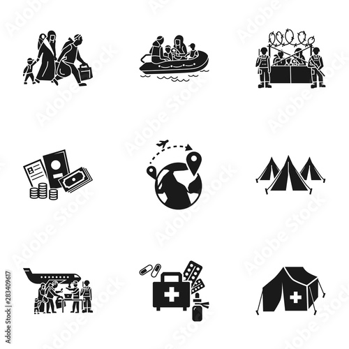 Refugee charity icon set. Simple set of 9 refugee charity vector icons for web design isolated on white background