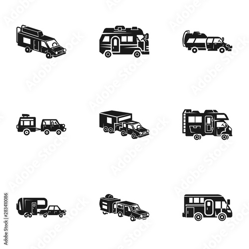 Mobile motorhome icon set. Simple set of 9 mobile motorhome vector icons for web design isolated on white background