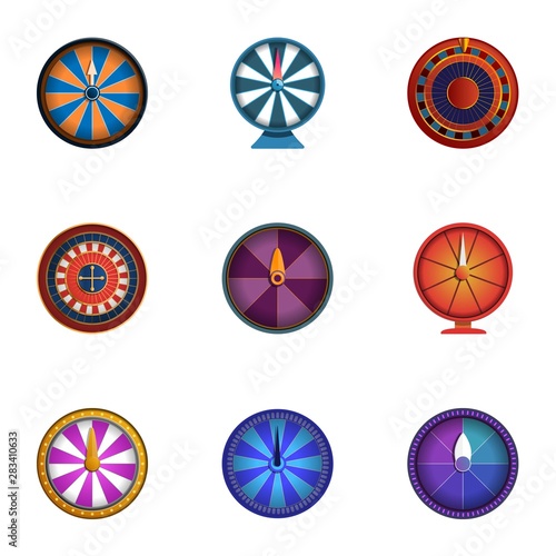 Casino fortune wheel icon set. Cartoon set of 9 casino fortune wheel vector icons for web design isolated on white background
